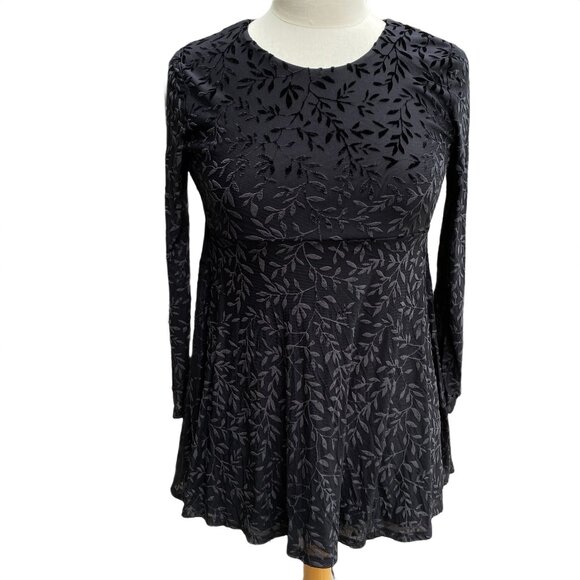 Y2K Velvet Burnout Babydoll Top Sz L Black Sheer Fairy Grunge Whimisgoth - Picture 1 of 14